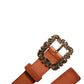 Dolce & Gabbana Brown Leather Gold Metal Baroque Buckle Belt
