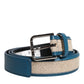 Dolce & Gabbana Blue Beige Leather Weaved Metal Buckle Belt