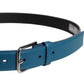 Dolce & Gabbana Blue Beige Leather Weaved Metal Buckle Belt