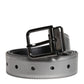 Dolce & Gabbana Silver Leather Classic Metal Logo Buckle Belt