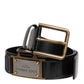 Dolce & Gabbana Black Leather DG Logo Plaque Buckle Belt