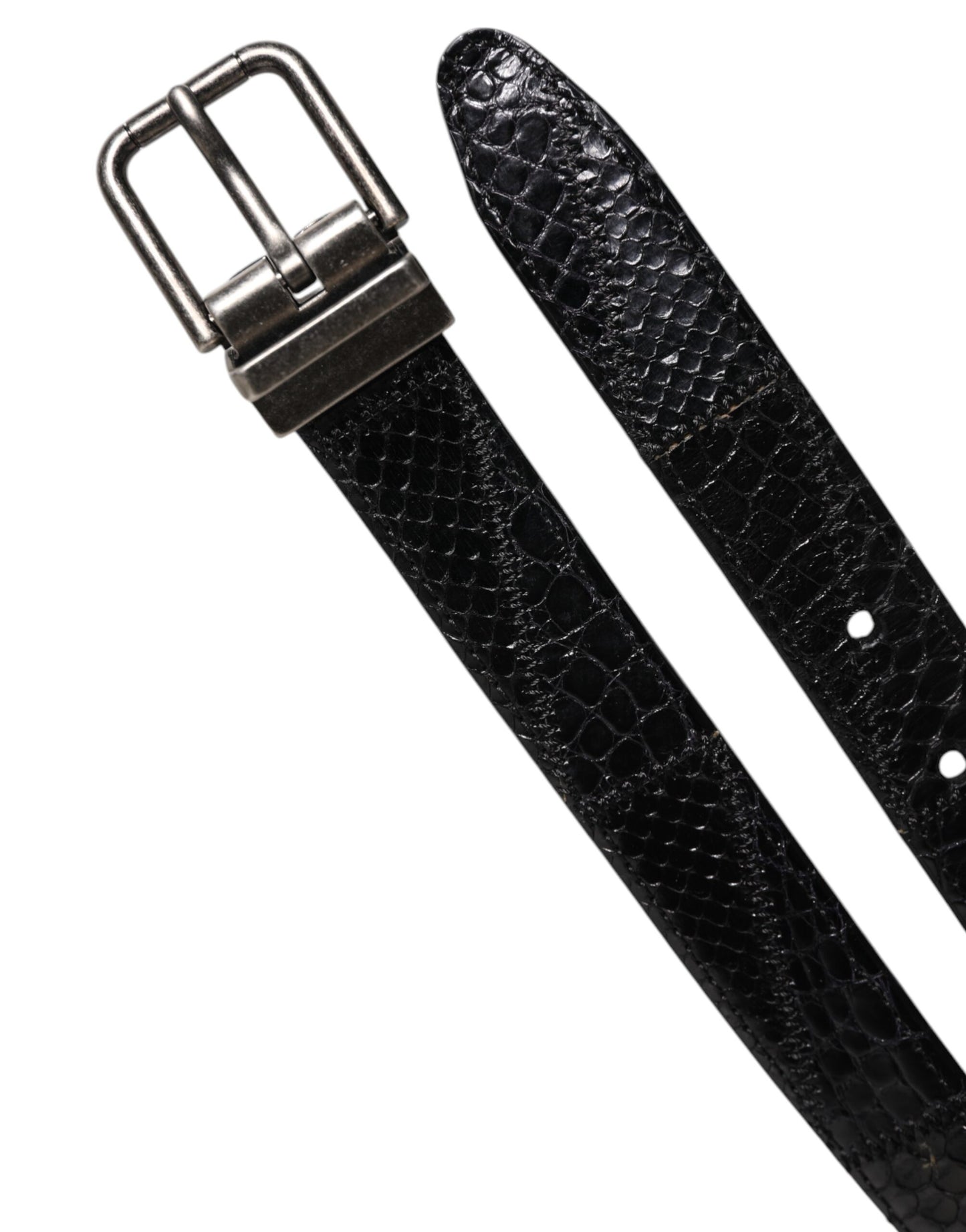 Dolce & Gabbana Black Exotic Leather Metal Logo Buckle Belt