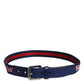 Dolce & Gabbana Blue Cotton Leather Printed Metal Buckle Belt