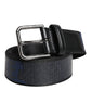 Dolce & Gabbana Black Blue Polyester Printed Metal Buckle Belt