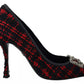 Dolce & Gabbana Red Black Tweed DG Amore Heels Pumps Shoes