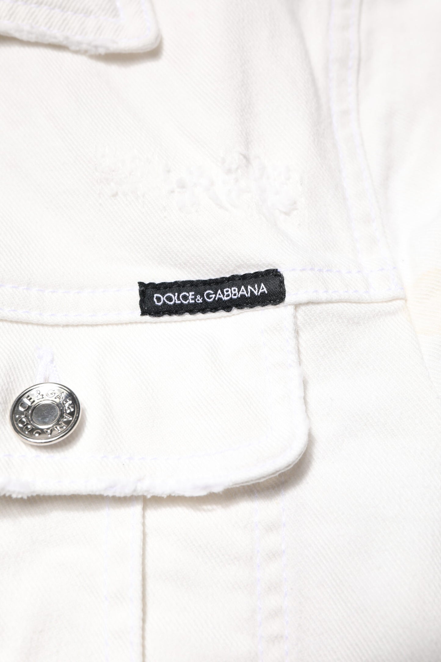 Dolce & Gabbana White Graffiti Cotton Stretch Denim Jacket