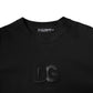 Dolce & Gabbana Black Cotton DG Crew Neck Pullover Sweater
