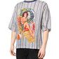 Dolce & Gabbana Multicolor Striped Pin Up Linen Round Neck T-shirt