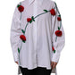 Dolce & Gabbana White Cotton Floral Appliques Dress Shirt Top