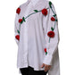 Dolce & Gabbana White Cotton Floral Appliques Dress Shirt Top