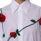 Dolce & Gabbana White Cotton Floral Appliques Dress Shirt Top