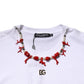 Dolce & Gabbana White Embellished Cotton Crew Neck T-shirt