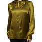 Dolce & Gabbana Green Ascot Collar Long Sleeves Blouse Top