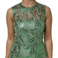 Dolce & Gabbana Green Cotton Floral Lace Sheath Midi Dress