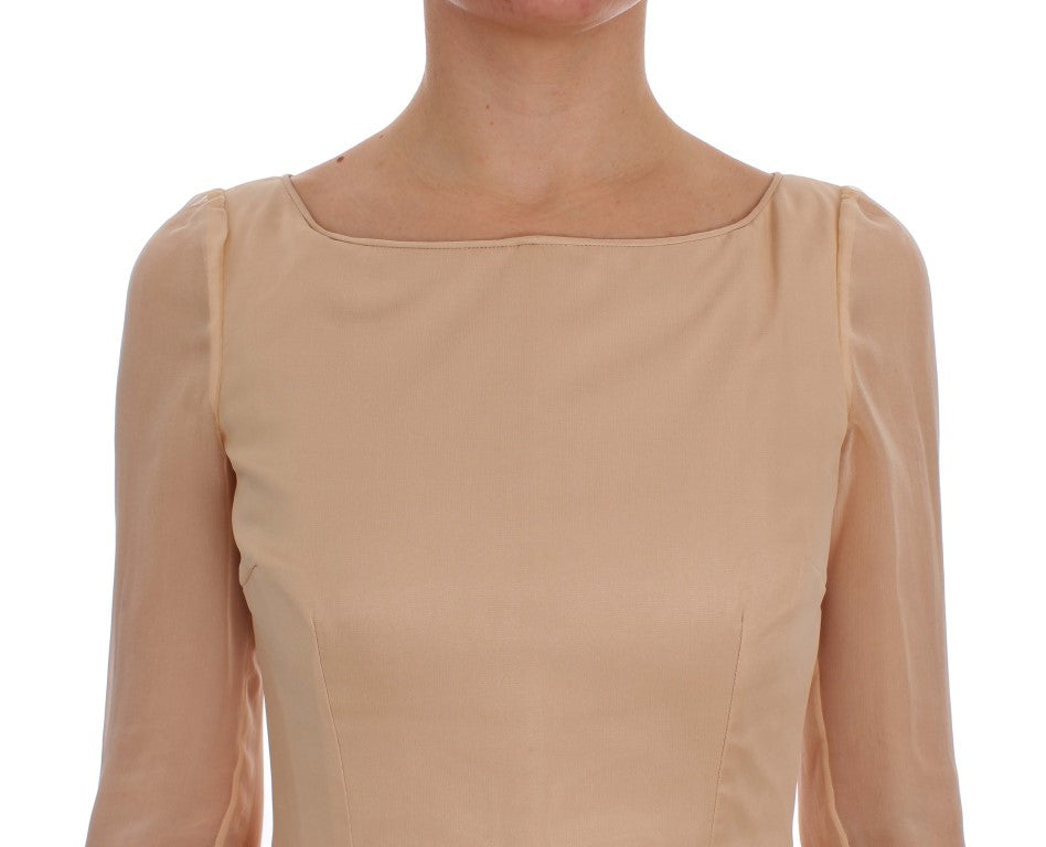 Dolce & Gabbana Elegant Beige Silk Full Length Sheath Dress