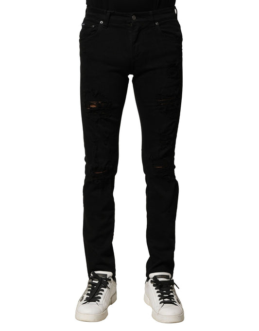 Dolce & Gabbana Black Cotton Logo Plaque Slim Denim Jeans