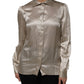 Dolce & Gabbana Beige Satin Silk Collared Long Sleeves Top