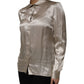 Dolce & Gabbana Beige Satin Silk Collared Long Sleeves Top