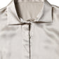 Dolce & Gabbana Beige Satin Silk Collared Long Sleeves Top