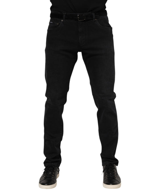 Dolce & Gabbana Black Cotton Logo Plaque Denim Jeans