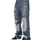 Dolce & Gabbana Blue Tattered Cotton Logo Plaque Denim Jeans