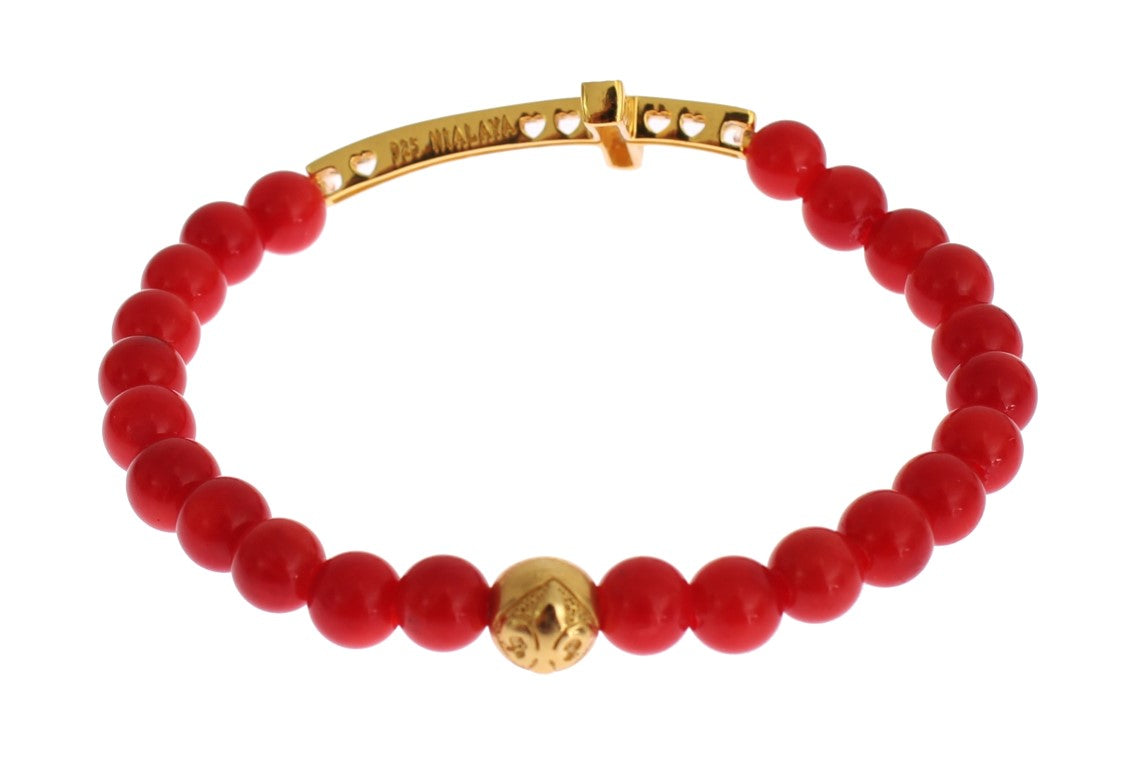 Nialaya Elegant Gold and Red Coral Beaded Bracelet