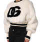 Dolce & Gabbana White Cropped Faux Fur DG Sweatshirt Sweater