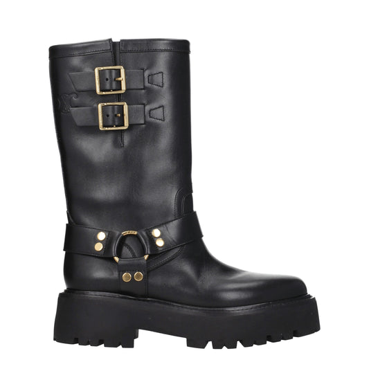 Celine Gold Leather Ankle Boots