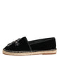 Dolce & Gabbana Black Cross Crystal Slip On Espadrille Shoes