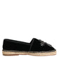 Dolce & Gabbana Black Cross Crystal Slip On Espadrille Shoes