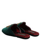 Dolce & Gabbana Green Velvet Cross Embellished Slippers Shoes