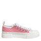 Dolce & Gabbana White Pink Canvas Low Top Sneakers Shoes