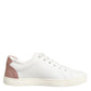 Dolce & Gabbana White Pink Leather Low Top Sneakers Shoes