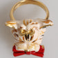 Dolce & Gabbana Gold Brass Resin Beige Dog Pet Accessory Ring