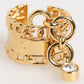 Dolce & Gabbana Gold Tone Brass Logo Chain Clear Crystals Adjustable Ring