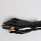 Dolce & Gabbana Gold Tone Brass Logo Chain Clear Crystals Adjustable Ring