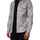 Dolce & Gabbana Gray Coated Cotton Snap Button Logo Men Shirt