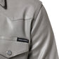 Dolce & Gabbana Gray Coated Cotton Snap Button Logo Men Shirt