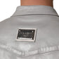 Dolce & Gabbana Gray Coated Cotton Snap Button Logo Men Shirt