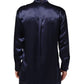 Dolce & Gabbana Navy Silk Long Sleeve Mandarin Collar Shirt