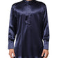 Dolce & Gabbana Navy Silk Long Sleeve Mandarin Collar Shirt