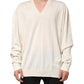 Dolce & Gabbana Ivory Virgin Wool Men V-Neck Knit Sweater