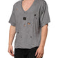 Dolce & Gabbana Gray Cotton Tattered Logo Patch Men T-shirt