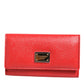 Dolce & Gabbana Red Leather Silver Metal Logo Plaque Trifold  Key Holder