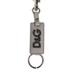 Dolce & Gabbana Gray Leather Logo Metal Ring Keychain Holder Keyring