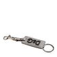Dolce & Gabbana Gray Leather Logo Metal Ring Keychain Holder Keyring