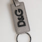 Dolce & Gabbana Gray Leather Logo Metal Ring Keychain Holder Keyring