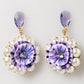 Dolce & Gabbana Purple Floral Crystal Pearl Drop Clip-On Statement Earrings