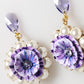 Dolce & Gabbana Purple Floral Crystal Pearl Drop Clip-On Statement Earrings