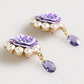 Dolce & Gabbana Purple Floral Crystal Pearl Drop Clip-On Statement Earrings